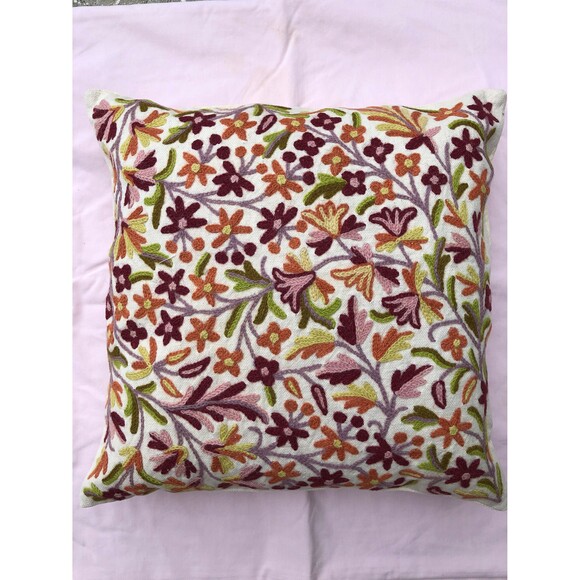 Kashmiri Hand-Embroidered (Crewel) COMPLETE Decorative Pillow/Cushion7 - Picture 1 of 3